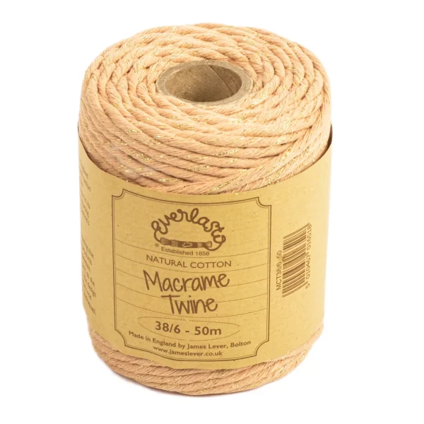 38/6 (4mm) Apricot Sparkle Macrame Twine 50m Spool